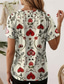 preiswerte Blumen-T-Shirt-Damen T Shirt Druck Blumen Lässig Kurzarm Rundhals Normale Oberteile Täglich cremefarben Sommer