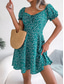 cheap Casual Floral Dresses-Women's Mini Dress Casual Dress A Line Dress Stylish Casual Vacation Daily Regular Fit Floral Short Sleeve Square Neck Red Green Summer Spring