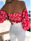 abordables Blusas Florales-Mujer Camisa Blusa Estampado Espalda al Aire Floral Elegante Casual Manga Larga Sin Tirantes Tops regulares Diario Negro Blanco Rojo Morado Verano Primavera