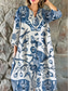 preiswerte bedruckte Kleider aus Baumwolle und Leinen-Damen Midikleid Leinen-inspirierte Kleider Hemdblusenkleid Freizeitkleid Elegant Stilvoll Lässig Urlaub Täglich Date Lässiger Schnitt Blumen Langarm Rundhalsausschnitt Rote Blau Dunkelgrün Grün