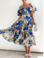 cheap Vacation Dresses-Women&#039;s Maxi Dress Casual Dress Swing Dress A Line Dress Stylish Casual Vacation Daily Regular Fit Floral Short Sleeve Off Shoulder Blue Green Summer