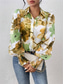 cheap Women&#039;s Graphic Tops-Women&#039;s Shirt Blouse Floral Elegant Ladies Stylish Long Sleeve Puff Sleeve Shirt Collar Regular Tops Work Daily Holiday Buttons Print Purple Green Spring Fall Winter