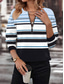 cheap Hoodies &amp; Sweatshirts-Women&#039;s Zip Up Sweatshirts Geometric Striped Casual Long Sleeve Crew Neck Regular Tops Street Dailywear Zipper Print Blue Fall Winter