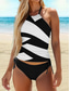 billiga Tankinis-Kvinnors baddräkter Tankini 2 bitar Charmig baddräkt Rygglös Semester Strandkläder Färgblock Halterneck ärmlös badkläder