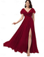 cheap Bridesmaid Dresses-A-Line Bridesmaid Dress V Neck Short Sleeve Elegant Floor Length Chiffon with Split Front 2022