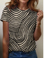 billige Stripe og geometrisk t-skjorte-Dame T skjorte Stripet Årgang Fritid Kortermet Rund hals Vanlige topper Daglig Trykt mønster Svart Sommer