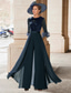 ieftine Salopetele mamei-Salopetă  Costum mamă a miresei Nuntă pe plajă Elegant Vintage Guler pentru bijuterii Lungime până la podea Chiffon Mâneci medii cu aplicații din pene și paiete 2025