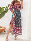 Χαμηλού Κόστους Boho Φορέματα-Γυναικεία Μακρύ Φόρεμα Μάξι Φόρεμα Καθημερινό φόρεμα Φόρεμα σε γραμμή Α Καλοκαιρινό φόρεμα Φόρεμα Boho Κομψό Στυλάτο Etnic Διακοπές Καθημερινά Ημερομηνία Κανονικό Φλοράλ Κοντομάνικο Ώμοι Έξω