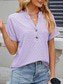 cheap Plain tee-Women&#039;s T Shirt Plain Casual Short Sleeve Notched Neck Regular Tops Daily Weekend Buttons White Pink Purple Green Summer