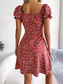 cheap Casual Floral Dresses-Women's Mini Dress Casual Dress A Line Dress Stylish Casual Vacation Daily Regular Fit Floral Short Sleeve Square Neck Red Green Summer Spring