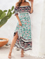 Χαμηλού Κόστους Boho Φορέματα-Γυναικεία Μακρύ Φόρεμα Μάξι Φόρεμα Καθημερινό φόρεμα Φόρεμα σε γραμμή Α Καλοκαιρινό φόρεμα Φόρεμα Boho Κομψό Στυλάτο Etnic Διακοπές Καθημερινά Ημερομηνία Κανονικό Φλοράλ Κοντομάνικο Ώμοι Έξω