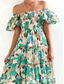 cheap Vacation Dresses-Women&#039;s Maxi Dress Casual Dress Swing Dress A Line Dress Stylish Casual Vacation Daily Regular Fit Floral Short Sleeve Off Shoulder Blue Green Summer