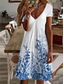 halpa Tulosta kukkamekot-Naisten Normaali EU / US-koko Midimekko Pitkähihainen Boho-mekko Kesämekko Tyylikäs mekko Tyylikäs Böömi Trooppinen Perhonen Loma Koti Työ Loose Fit Kukka Geometrinen Lyhythihainen V kaula-aukko