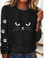 cheap Animals tee-Women&#039;s T Shirt Cat Casual Long Sleeve Crew Neck Regular Tops Daily Print Black Spring Fall