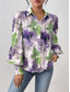 cheap Women&#039;s Graphic Tops-Women&#039;s Shirt Blouse Floral Elegant Ladies Stylish Long Sleeve Puff Sleeve Shirt Collar Regular Tops Work Daily Holiday Buttons Print Purple Green Spring Fall Winter