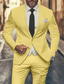 cheap Men&#039;s Blazers-Men&#039;s Graduation Set Blazer Business Cocktail Party Wedding Party 2 Piece Fashion Casual Spring &amp;  Fall Polyester Solid Color Buttons Pocket Comfortable Single Breasted Blazer Light Pink Yellow Pink