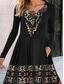 ieftine Rochie Boho de vacanță-Pentru femei Rochii Midi Rochie casual Rochie leagăn Rochie A line Rochie Boho Epocă Έθνικ Casual Vacanță Zilnic Fit regulat Floral Manșon Lung Stil Nautic Negru Vară