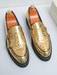 cheap Men&#039;s Slip-ons &amp; Loafers-Men&#039;s Gold Metallic Loafers with Double Buckle and Chunky Sole - Stylish Party Shoes for Formal and Casual Occasions