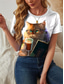 billige Dyrene tee-Dame T skjorte Katt Fritid Kortermet Rund hals Vanlige topper Daglig Trykt mønster Svart og Hvit Grå og Hvit Svart Hvit Gul Sommer
