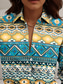 abordables Tops Boho pour Femmes-Femmes Chemise Géométrique Bloc de Couleur Occasionnel manche longue Col de chemise Hauts Réguliers Travail Quotidien Boutons Imprimé Bleu Printemps Automne Hiver