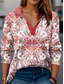 cheap Boho Tops-Women&#039;s Shirt Graphic Modern Casual Long Sleeve V Neck Shirt Collar Long Tops Daily Buttons Print Black Yellow Pink Red Blue Spring Fall