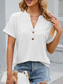 cheap Plain tee-Women&#039;s T Shirt Plain Casual Short Sleeve Notched Neck Regular Tops Daily Weekend Buttons White Pink Purple Green Summer