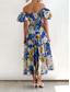 cheap Vacation Dresses-Women&#039;s Maxi Dress Casual Dress Swing Dress A Line Dress Stylish Casual Vacation Daily Regular Fit Floral Short Sleeve Off Shoulder Blue Green Summer