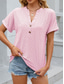 cheap Plain tee-Women&#039;s T Shirt Plain Casual Short Sleeve Notched Neck Regular Tops Daily Weekend Buttons White Pink Purple Green Summer