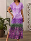 tanie Sukienki boho-Sukienka maxi dla kobiet sukienka casual sukienka na plażę sukienka shift stylowa casual opadające ramiączka wakacyjna codzienna regularny krój kolorowy gradient krótki rękaw dekolt w serek różowy