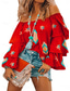 abordables Tops de Vacaciones para Mujeres-Mujer Blusa Geométrico Bohemia Activo Retro Antiguo Manga Larga Hombros Caídos Tops regulares Diario Festivos Noche Rojo Primavera Otoño