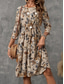 cheap Print Cotton &amp; Linen Dresses-Women&#039;s Mini Dress Cotton Linen Dresses Casual Dress Basic Casual Vacation Daily Regular Fit Floral 3/4 Length Sleeve Crew Neck Khaki Summer Spring