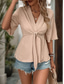 cheap Women&#039;s Work Tops-Women&#039;s Shirt Blouse Solid Color Stylish Casual Half Sleeve V Neck Regular Tops Daily Tie Front Khaki Summer Spring