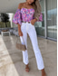 abordables Blusas Florales-Mujer Camisa Blusa Estampado Espalda al Aire Floral Elegante Casual Manga Larga Sin Tirantes Tops regulares Diario Negro Blanco Rojo Morado Verano Primavera