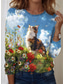 cheap Animals tee-Women&#039;s T Shirt Cat Casual Long Sleeve Crew Neck Regular Tops Daily Print Blue Spring Fall