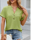 cheap Plain tee-Women&#039;s T Shirt Plain Casual Short Sleeve Notched Neck Regular Tops Daily Weekend Buttons White Pink Purple Green Summer