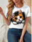 billige Dyrene tee-Dame T skjorte Katt Fritid Kortermet Rund hals Vanlige topper Daglig Trykt mønster Svart og Hvit Grå og Hvit Svart Hvit Gul Sommer