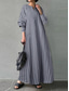 cheap Print Cotton &amp; Linen Dresses-Women&#039;s Maxi Dress Casual Dress Cotton Linen Dress A Line Dress Basic Casual Vacation Daily Regular Fit Stripe Long Sleeve V Neck Black White Blue Summer Spring