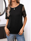 abordables Camiseta lisa-Mujer Top de empalme de encaje Moda Casual Manga Corta Cuello Barco Tops regulares Diario Encaje Negro Blanco Verano