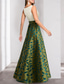 cheap FLORALS-Green Floral A-Line Evening Gown Elegant Dress Formal Wedding Floor Length Sleeveless Halter Neck Pocket Satin with Pocket Derby Dress Race Day Dress Wedding Guest Dress 2025