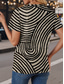 billige Stripe og geometrisk t-skjorte-Dame T skjorte Stripet Årgang Fritid Kortermet Rund hals Vanlige topper Daglig Trykt mønster Svart Sommer