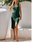 cheap Plain Dress-Women&#039;s Midi Dress Summer Dress Solid Color Bodycon Dress Off The Shoulder Dress Semi Formal Wedding Guest Engagement Cocktail Party Regular Fit Graphic Sleeveless V Neck Black Green Light Blue