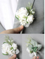baratos Pulseira Feminina-elegante conjunto de corsage de pulso e boutonniere de rosas brancas – acessórios florais artificiais para casamentos, madrinhas e eventos formais
