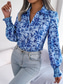 cheap Floral Blouses-Women's Shirt Blouse Buttons Print Floral Stylish Casual Long Sleeve Shirt Collar Regular Tops Daily Blue Orange Summer Spring Fall