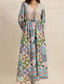 cheap Casual Floral Dresses-Women&#039;s Long Dress Maxi Dress Maxi Dress Boho Dress Boho Lantern Sleeve Regular Fit Geometric Long Sleeve V Neck Apricot Summer Spring Fall Winter