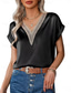 baratos Camisolas &amp; Baby Dolls de mulher-Camisa Regata Feminina de Cor Sólida Estilosa Casual Manga Curta Decote em V Tops Regulares Estampas Diárias Renda Com Patches Preto Branco Rosa Vinho Verde Verão