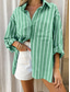 voordelige Dames Strepen &amp; Geometrische Tops-Dames Overhemd Gestreept Casual Lange mouw Overhemdkraag Normale tops Werk Dagelijks Knop Zak Afdrukken Blozend Roze Groen Lente Herfst Winter