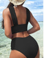 preiswerte Bikini-Sets-Damen Badeanzug Bikinis 2 Stück Unterhosen Bademode Rückenfrei Schlank Hoch tailliert Urlaub Strandbekleidung Feste Farbe Halfterhals Ärmellos Badeanzüge