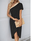 preiswerte Einfaches Kleid-Mini-Kleid für Frauen Wickelkleid T-Shirt-Kleid Tee-Kleid Einfarbig Off-Shoulder Kleid Stylisch Casual Urlaub Alltag Reguläre Passform Farbblock Kurzarm Asymmetrisch Schwarz Sommer