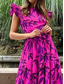 preiswerte Blumenkleider-Damen Maxikleid Korsett Kleid Wickel Kleid A-Linie Kleid Rüsch Kleid Bohemia Vintage Boho Ausgestellter Ärmels Urlaub Feiertag Cocktail Party Floral Grafik Kurzarm Rundhals Rot