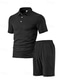 cheap Men&#039;s Tracksuit &amp; Hoodie-Men&#039;s Jacquard Tracksuit Polo Shirt &amp; Shorts Set Outfit Set Lapel Outdoor Daily Sports Pocket Drawstring 2 Piece Plain Black White Navy Blue Polyester Activewear Classic Casual Summer